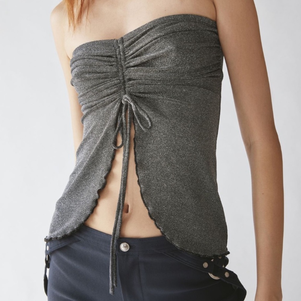 UO Shimmer Flyaway Strapless Top